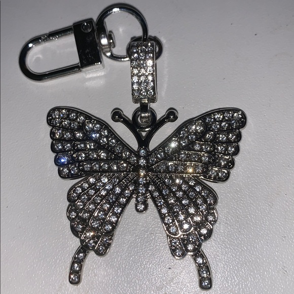 purse charm Accessories - Silver crystal butterfly purse/bag charm keychain